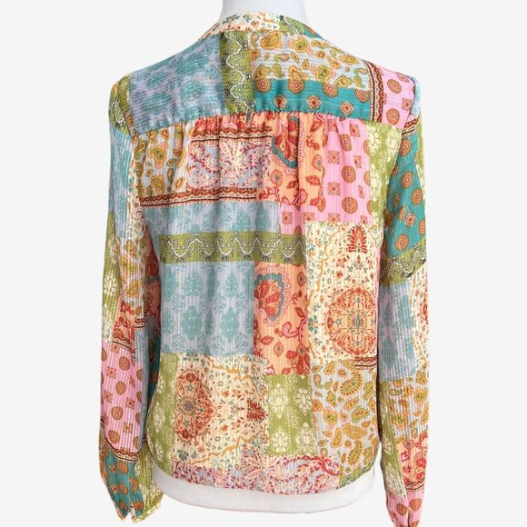 Maison d‘Amélie Pastel Flowy Peasant Top Floral Patchwork Boho Chic Hippie XS - Picture 3 of 10